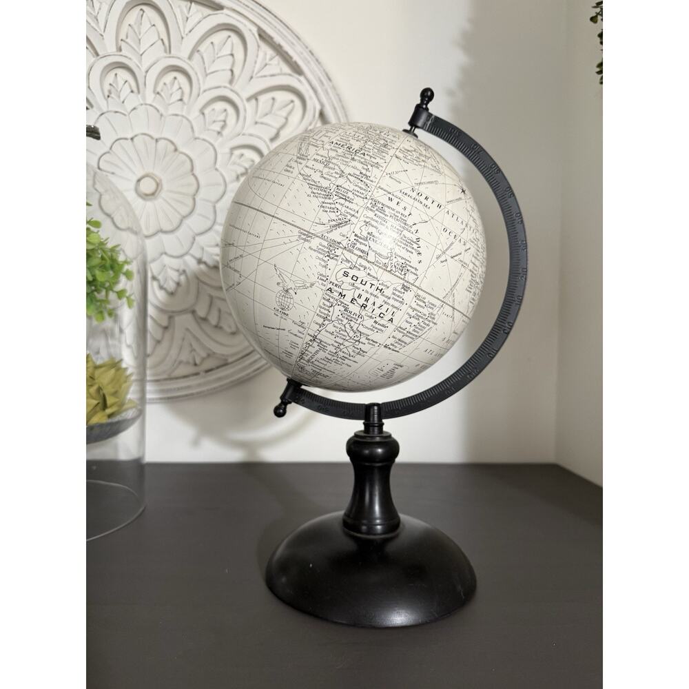 15” WORLD MAP GLOBE Tabletop HOME /OFFICE Decor w/Metal STAND Black Tone Print